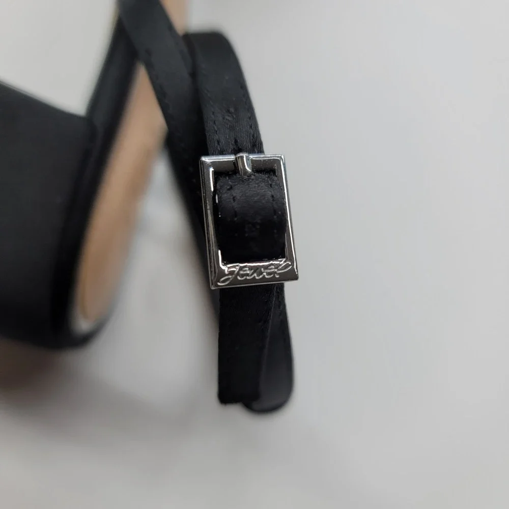 Jewel Badgley Mischka Fern Black Satin Crystal Knot Block Heel Sandal Size 8